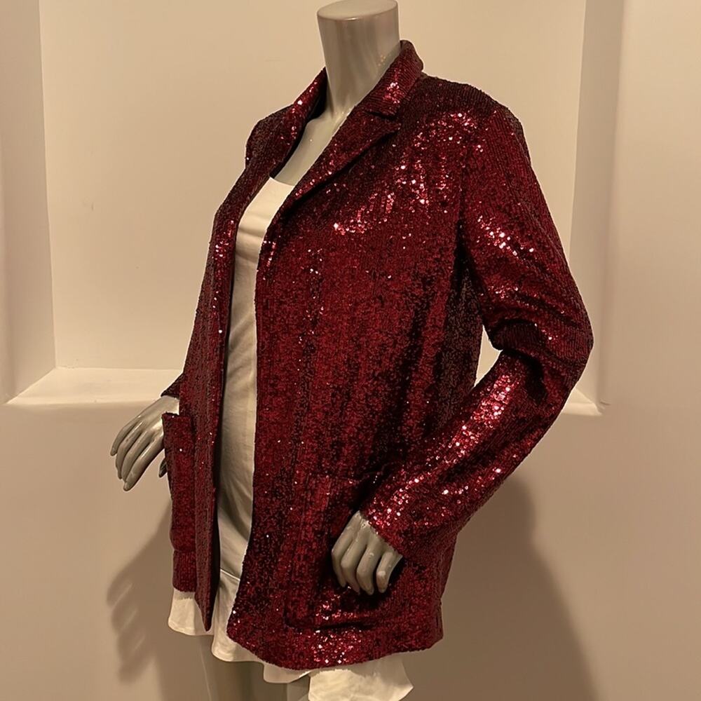 A.L.C. Open Front Sequin Blazer Red - image 6